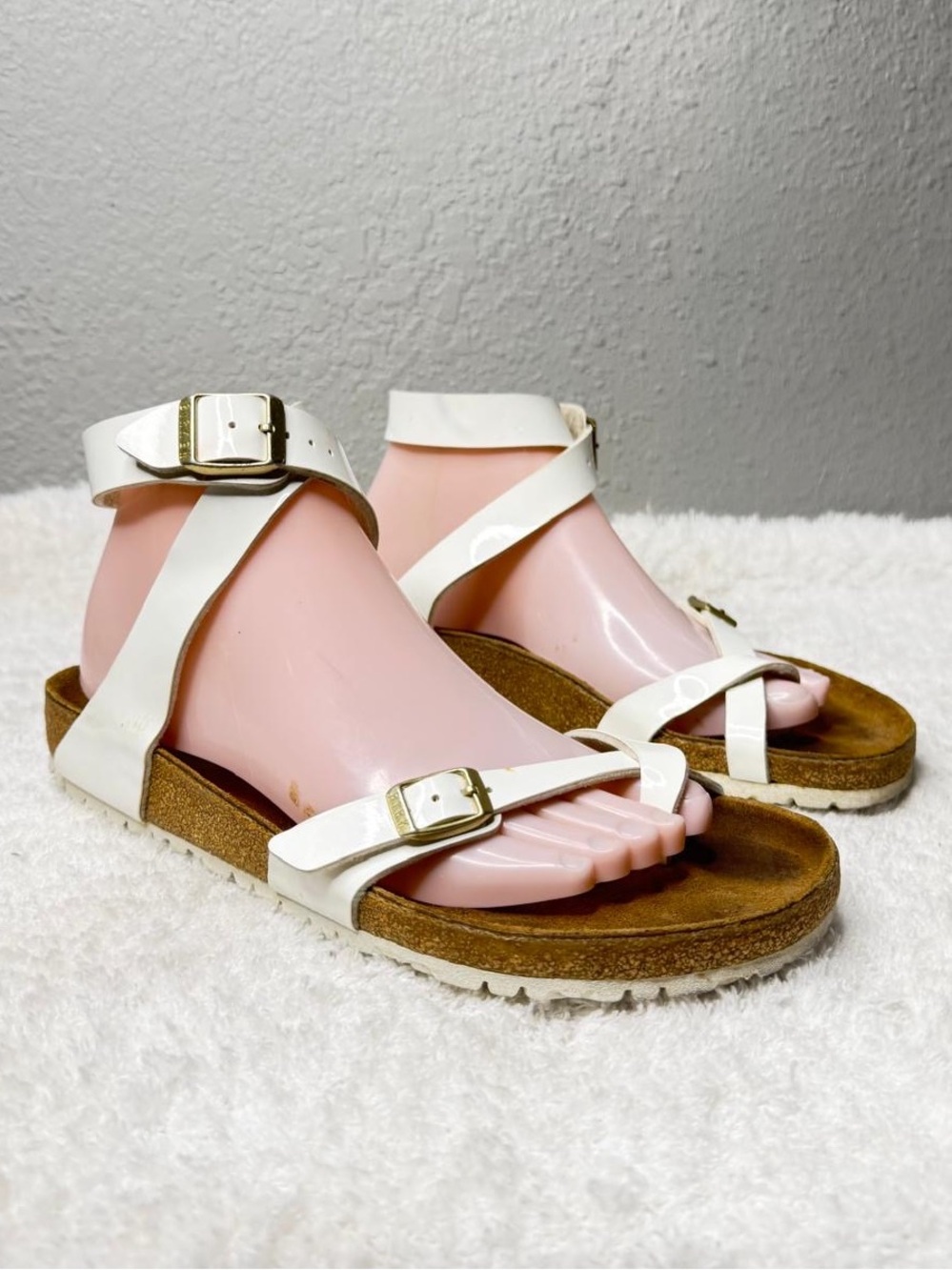 Birkenstock Yara White Patent Birko-Flor Ankle Wrap Sandals Size 40 US 9 regular - Picture 3 of 9